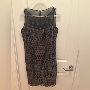 Carmen Marc Valvo Illusion Cocktail Dress Metallic Embroidered Overlay Size 14